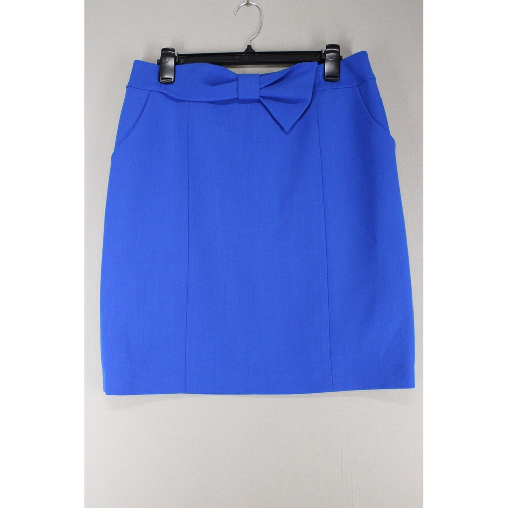 Anne Klein Skirt Bow Waist Pencil Women 10 Blue Stretch Workwear Preppy Chic